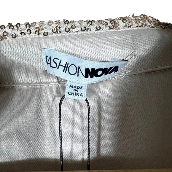 NWT Fashion Nova Lumina Sequin Shirt Dress Rose Gold Glam Party Size L - Picture 6 of 8